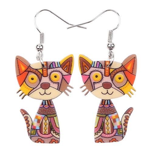 Colorful Acrylic Kitty Cat Earrings