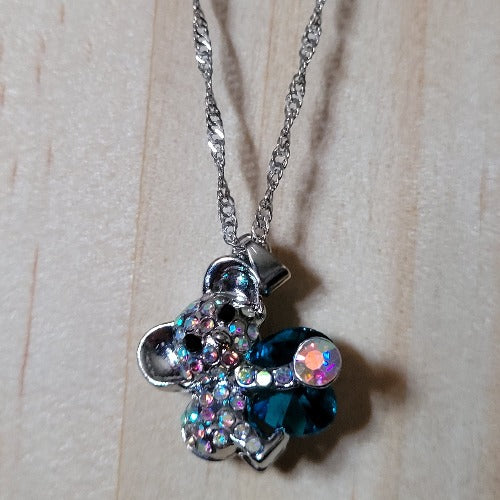 Blue Heart & Rhinestone Koala Bear Necklace